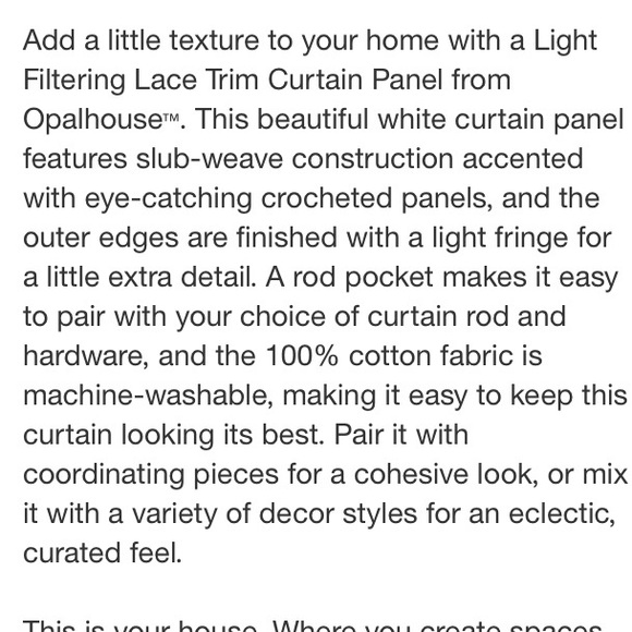 NWOT Opalhouse Light Filtering Lace Trim Curtain Panel 42” X 84” - Picture 12 of 13
